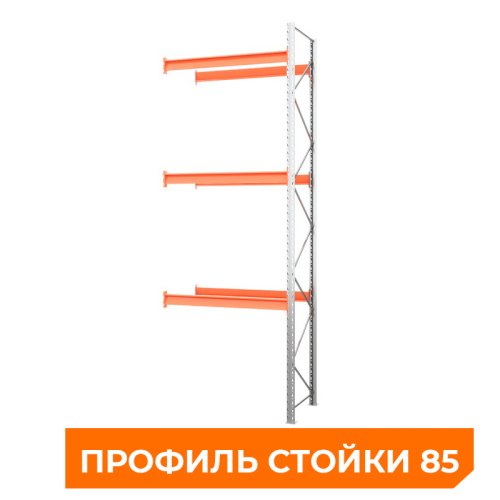 Секция приставная стеллажа металлического паллетного 4500х1800х1100 мм. Ярусы: пол+3