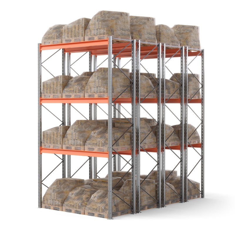 Стеллаж двойной глубины 5000х2700х1100 мм. Ярусы: пол+3 (г/п 1800 кг на ярус)