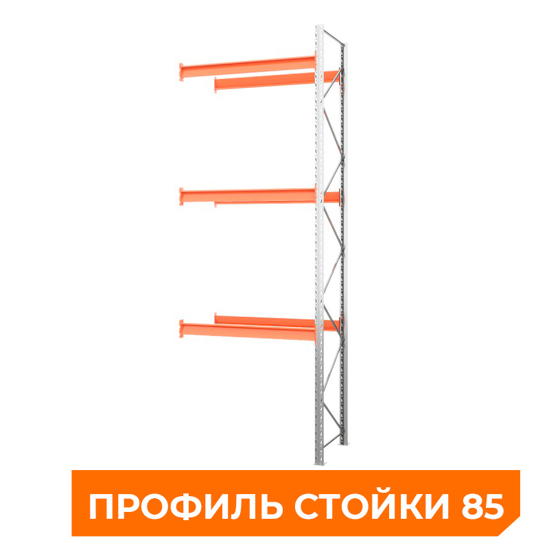 Секция приставная стеллажа металлического паллетного 5000х1800х1100 мм (85.1.5). Ярусы: пол+3