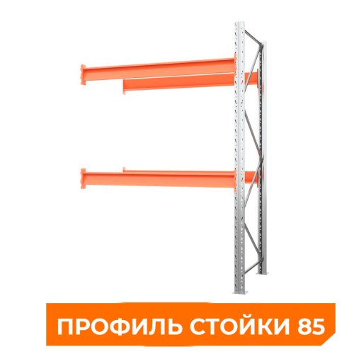 Секция приставная стеллажа металлического паллетного 3500х1800х1100 мм. Ярусы: пол+2